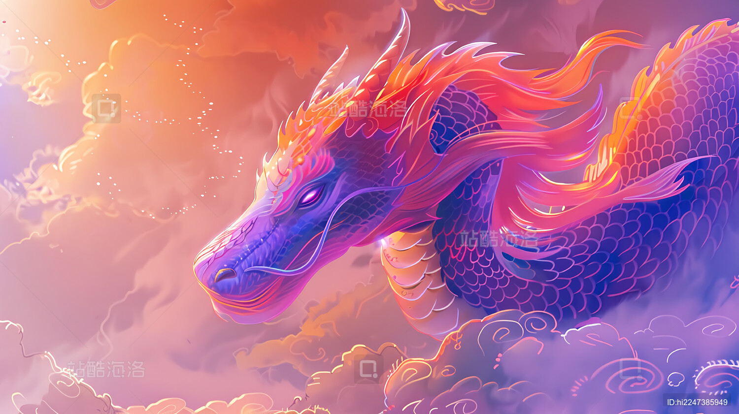 中国神话山海经蛟龙主题插画