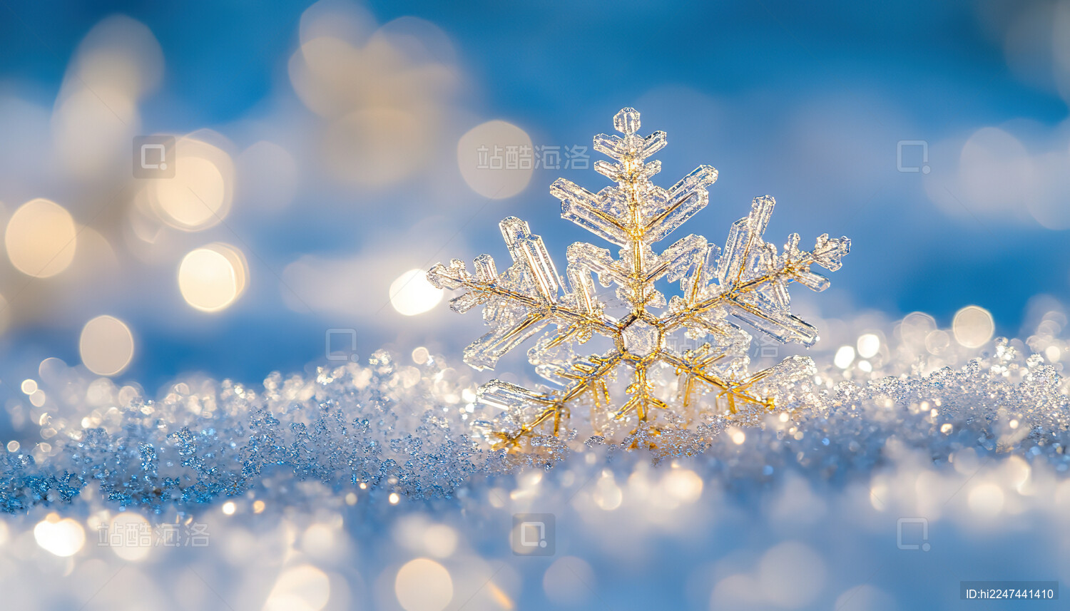 雪地上的雪花特写镜头