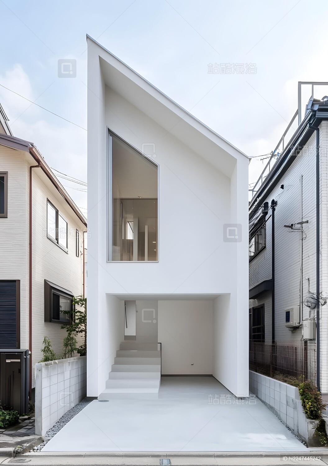 日本现代简约风格白色住宅外观