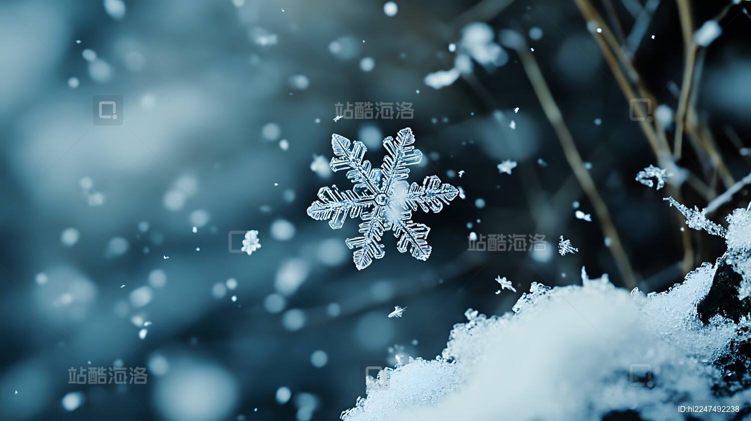 冬天雪花冰晶特写背景