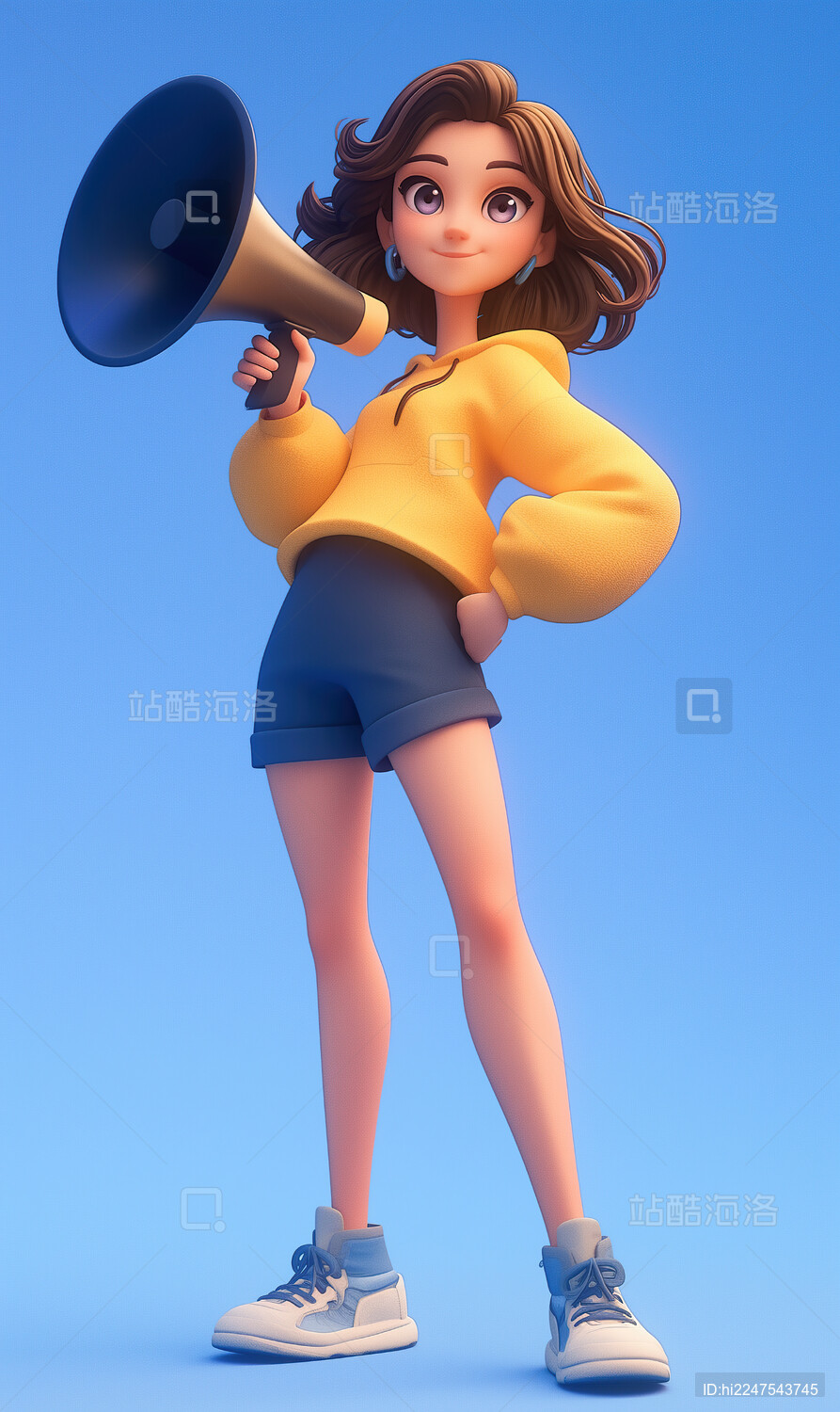 拿大喇叭的女生立体插图