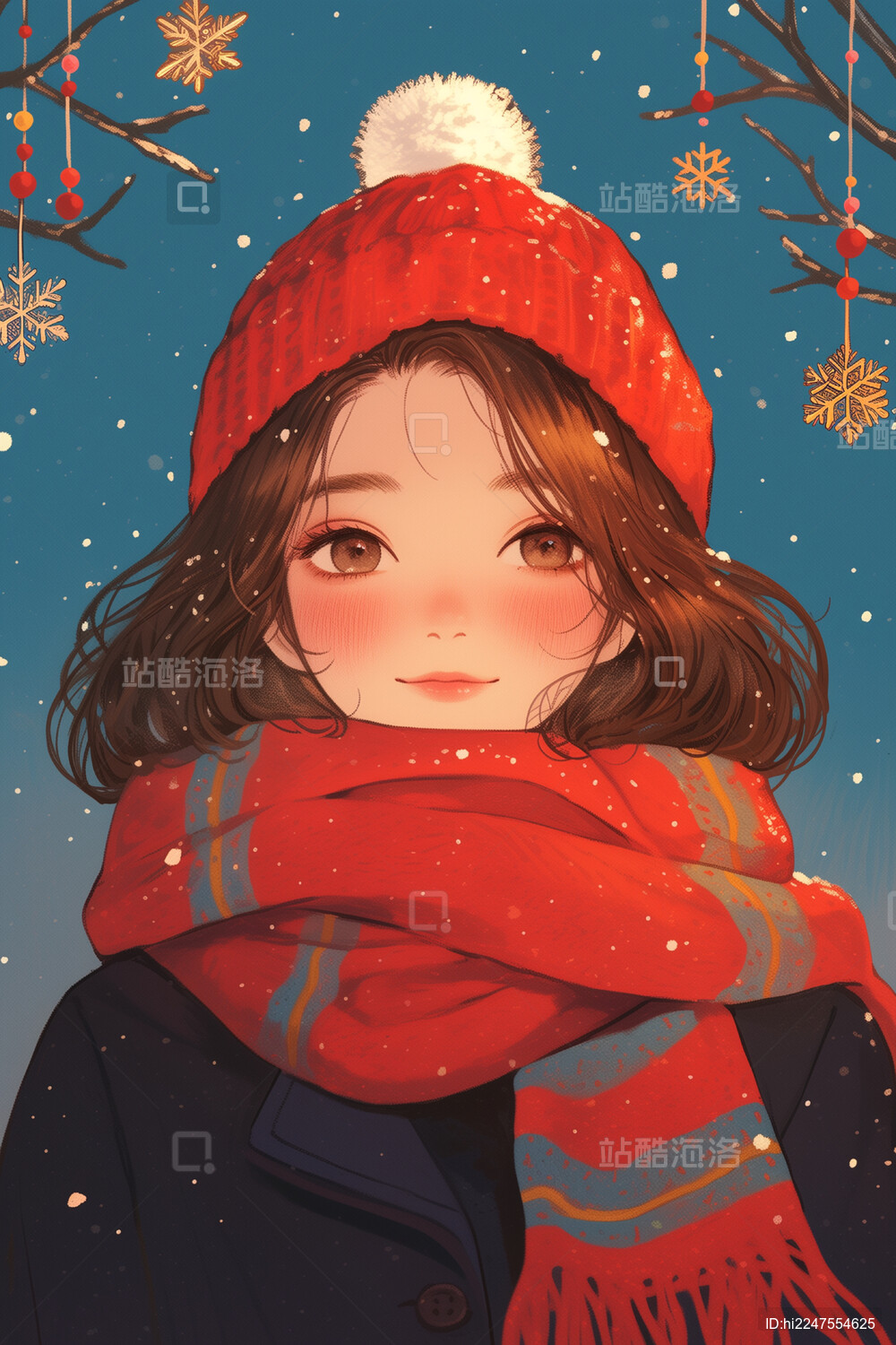 冬天下雪女孩插画海报