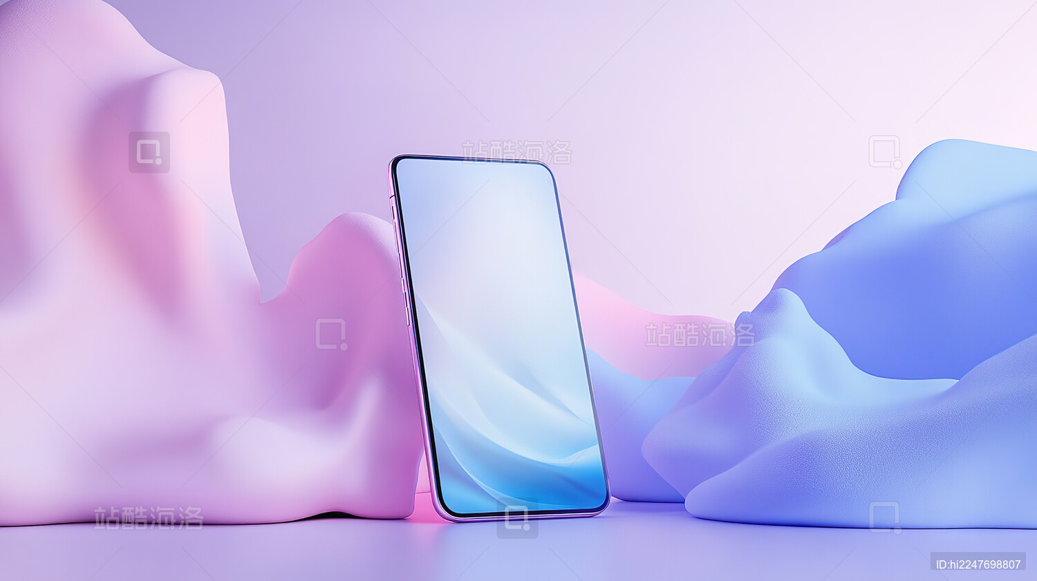 蓝色背景下智能手机的高角度视图