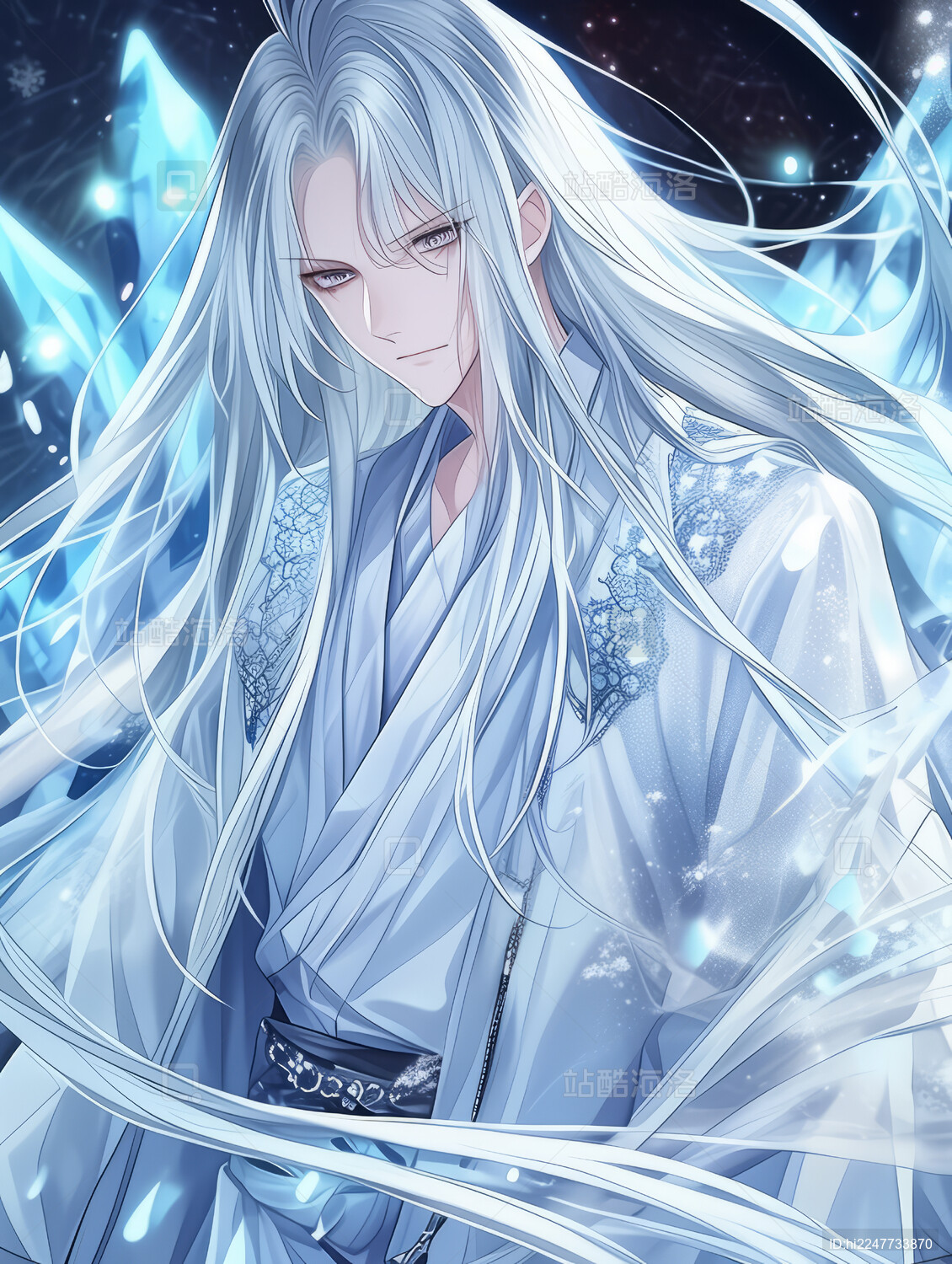 帅气古风白发美男子插画