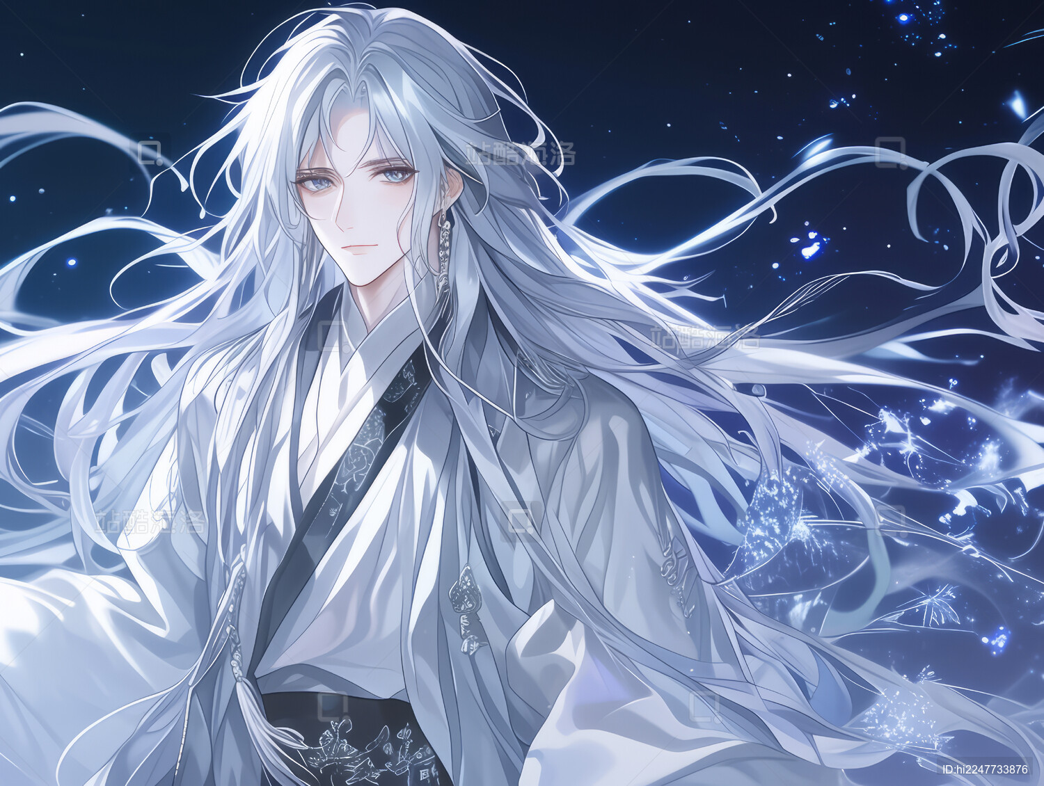 帅气古风白发美男子插画_站酷海洛_正版图片_视频_字体_音乐素材交易