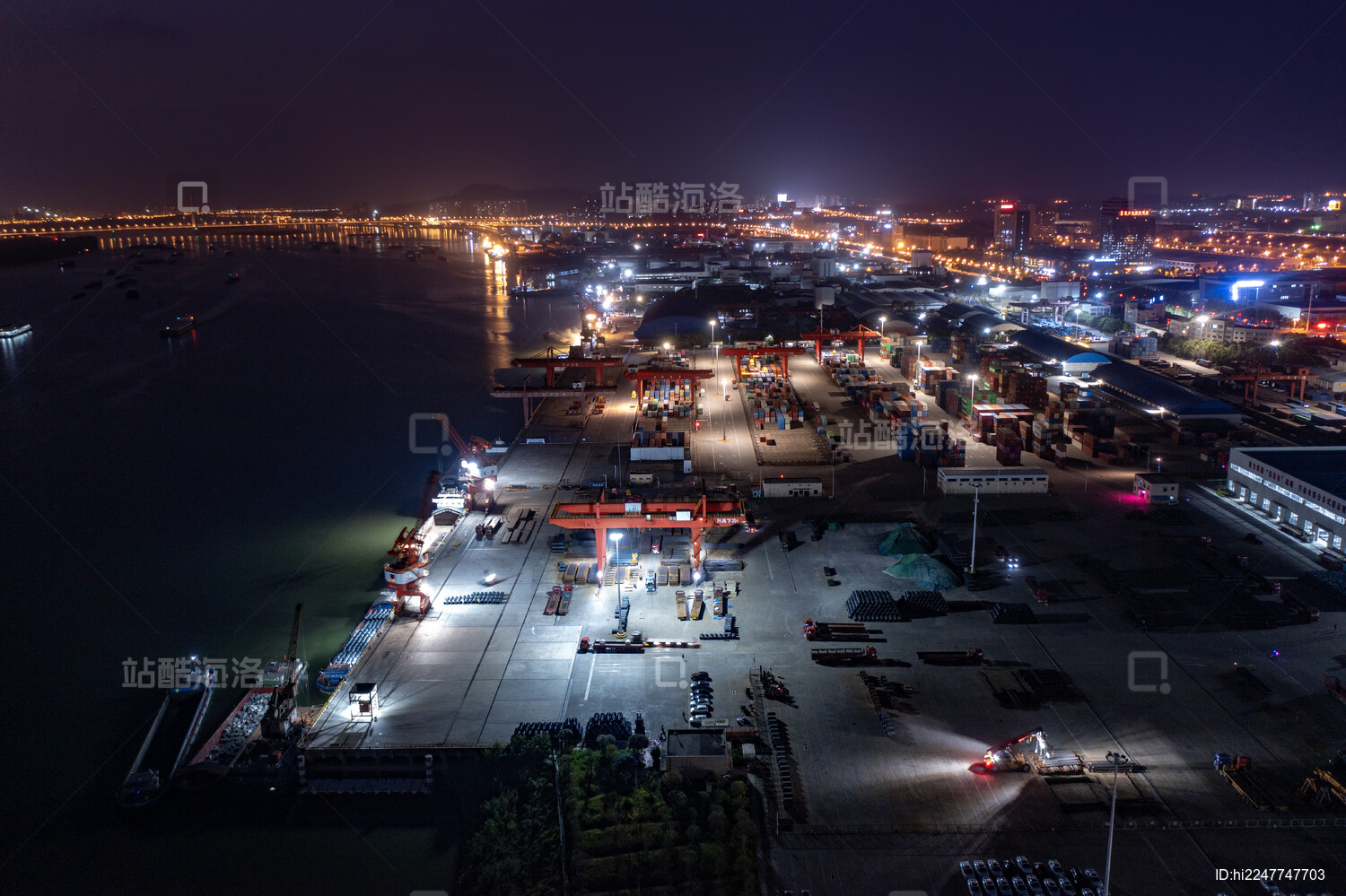 航拍湖南长沙港口夜景风光