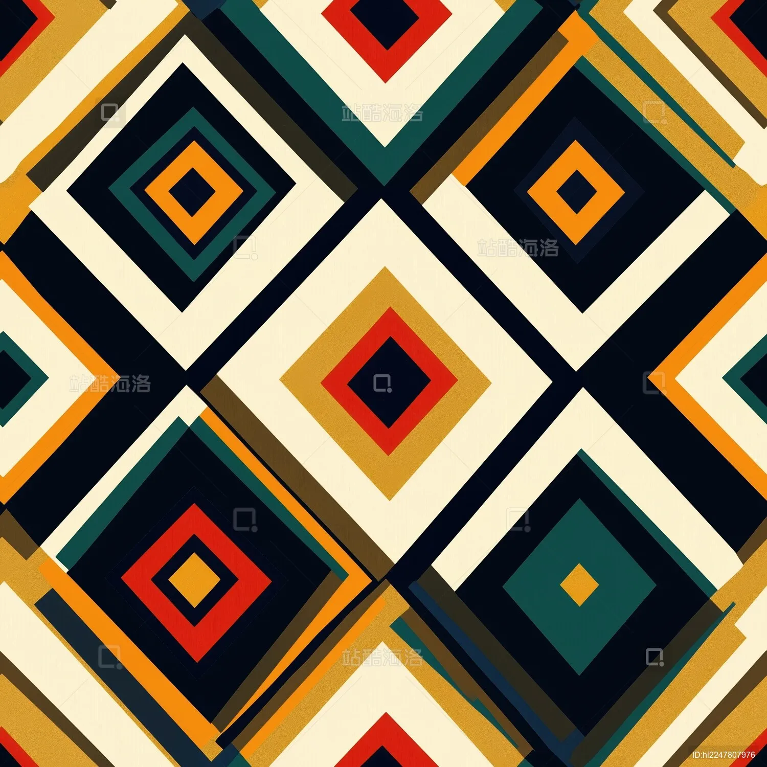 彩色鲜艳几何图案四方连续无缝循环拼接图案