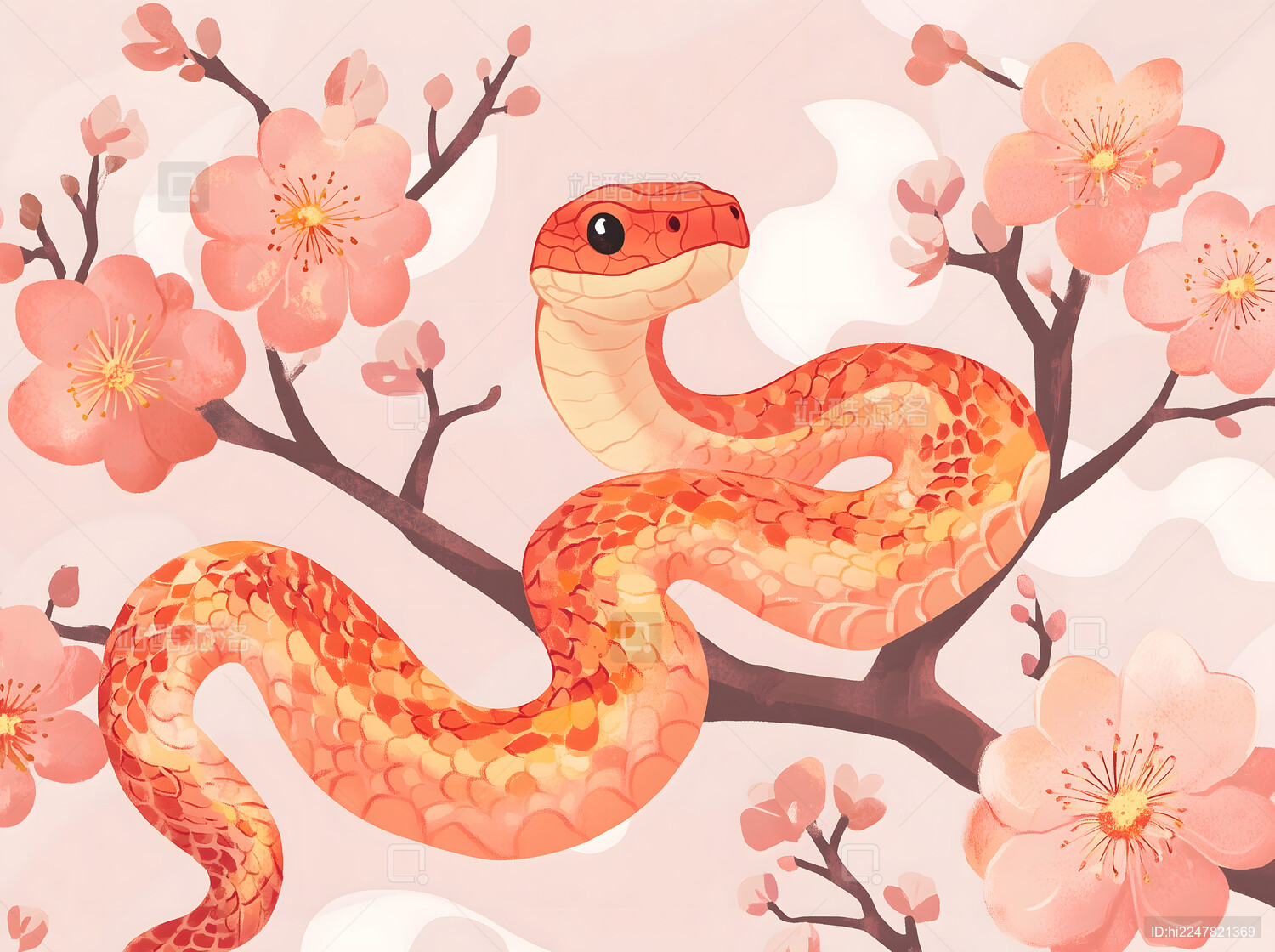 中国新年红蛇剪纸