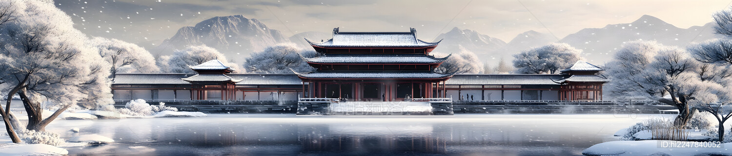 冬天房屋建筑下雪风景