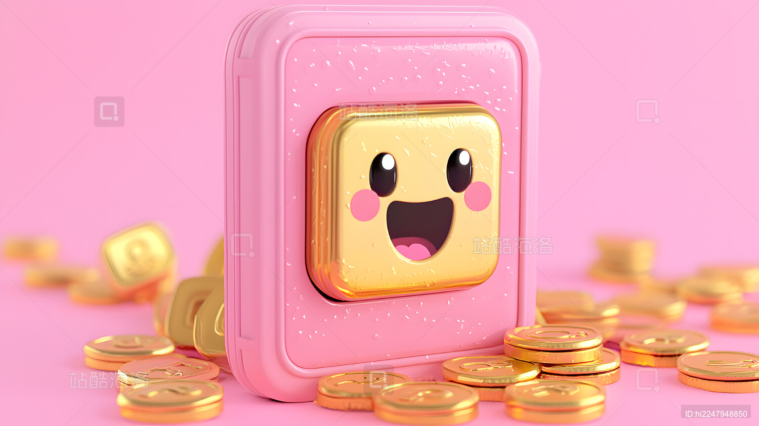 俏皮粉色宝箱上面有笑脸
