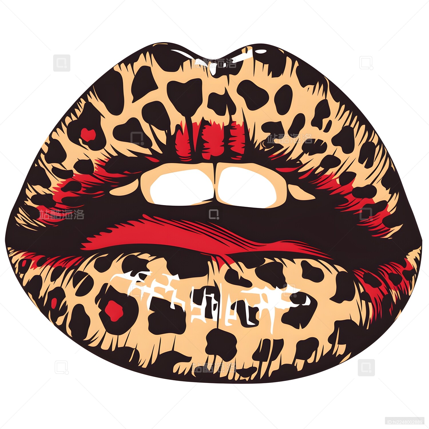 金钱豹纹嘴唇图案朝里涂鸦T恤布料家纺印花