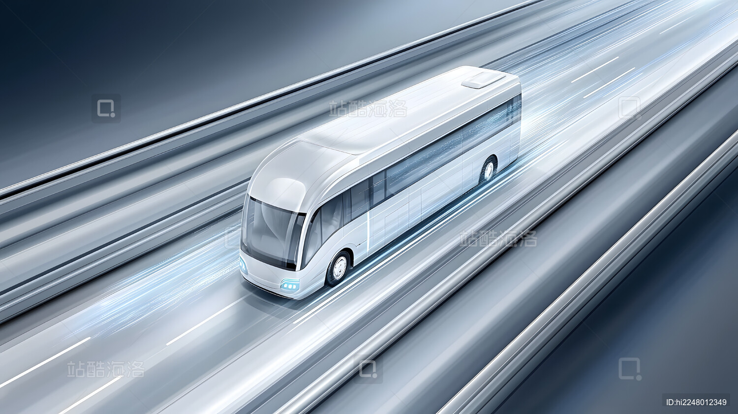 未来派巴士在光滑高速公路上飞驰