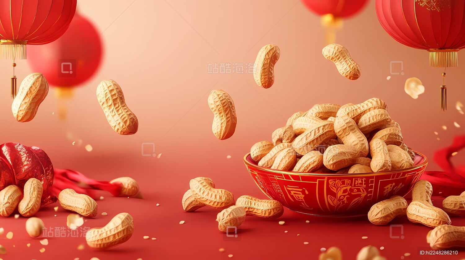 传统中国新年好事花生海报背景