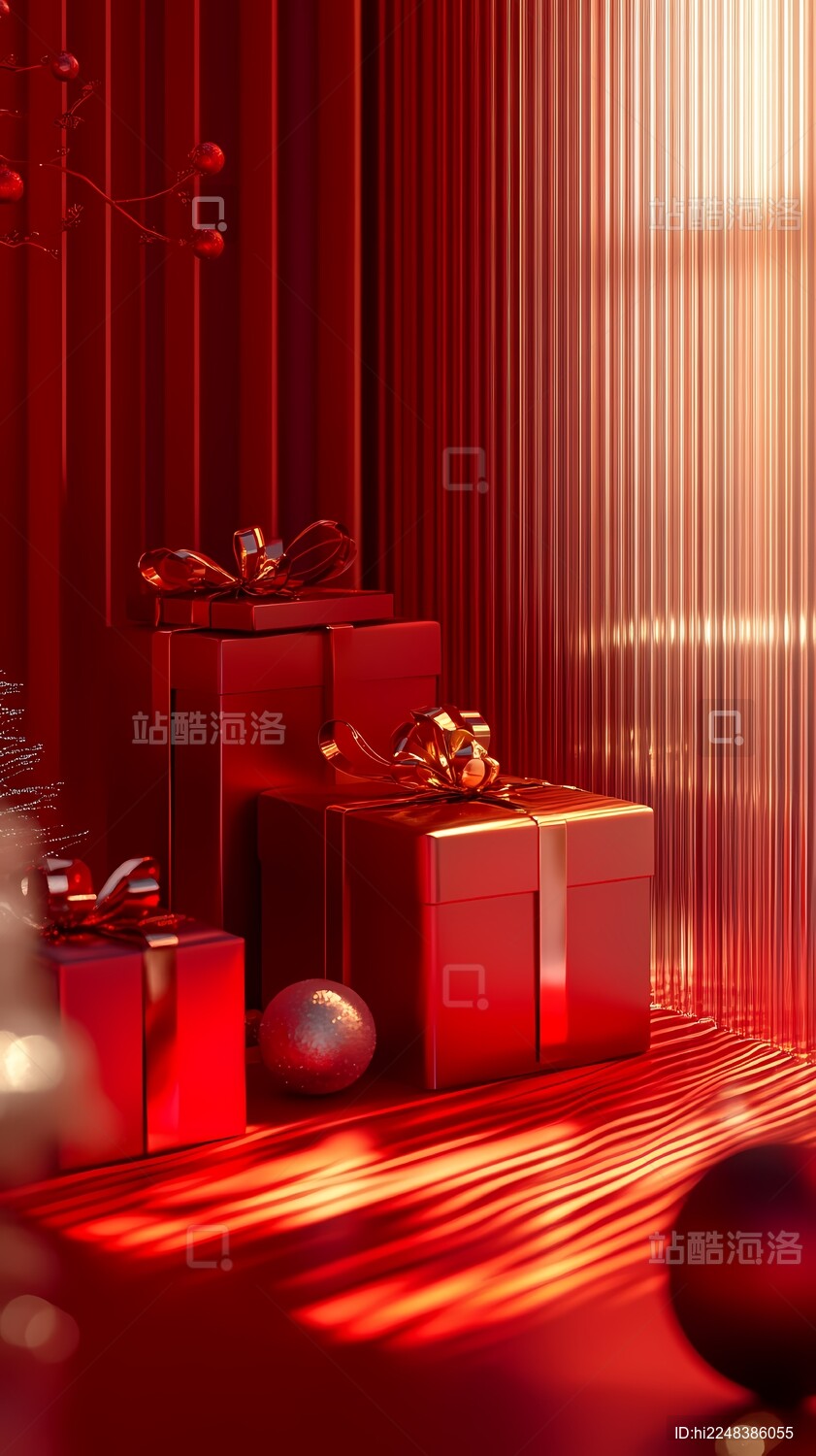 圣诞新年红金色礼盒海报背景