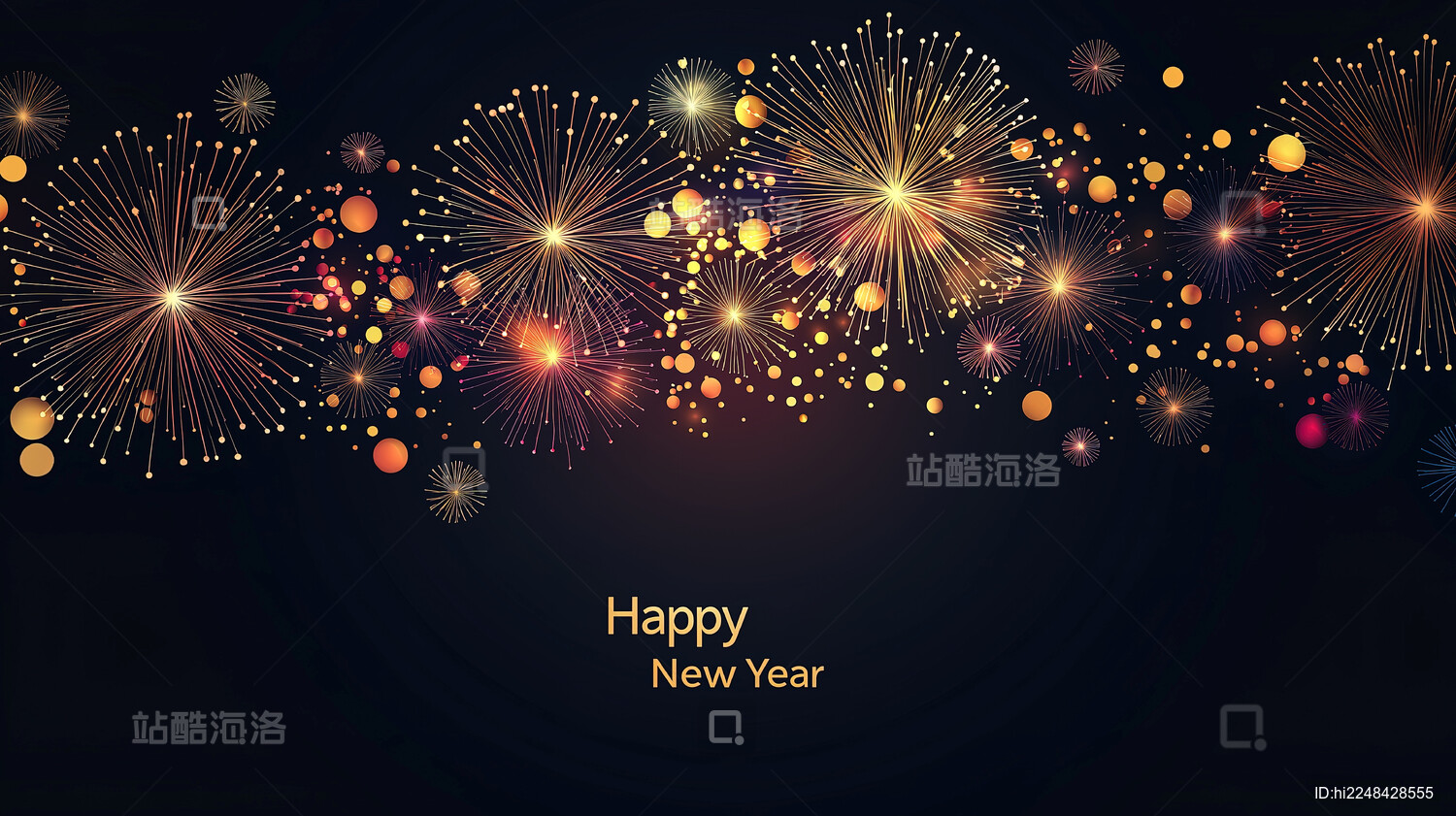 卡通烟花背景新年快乐海报