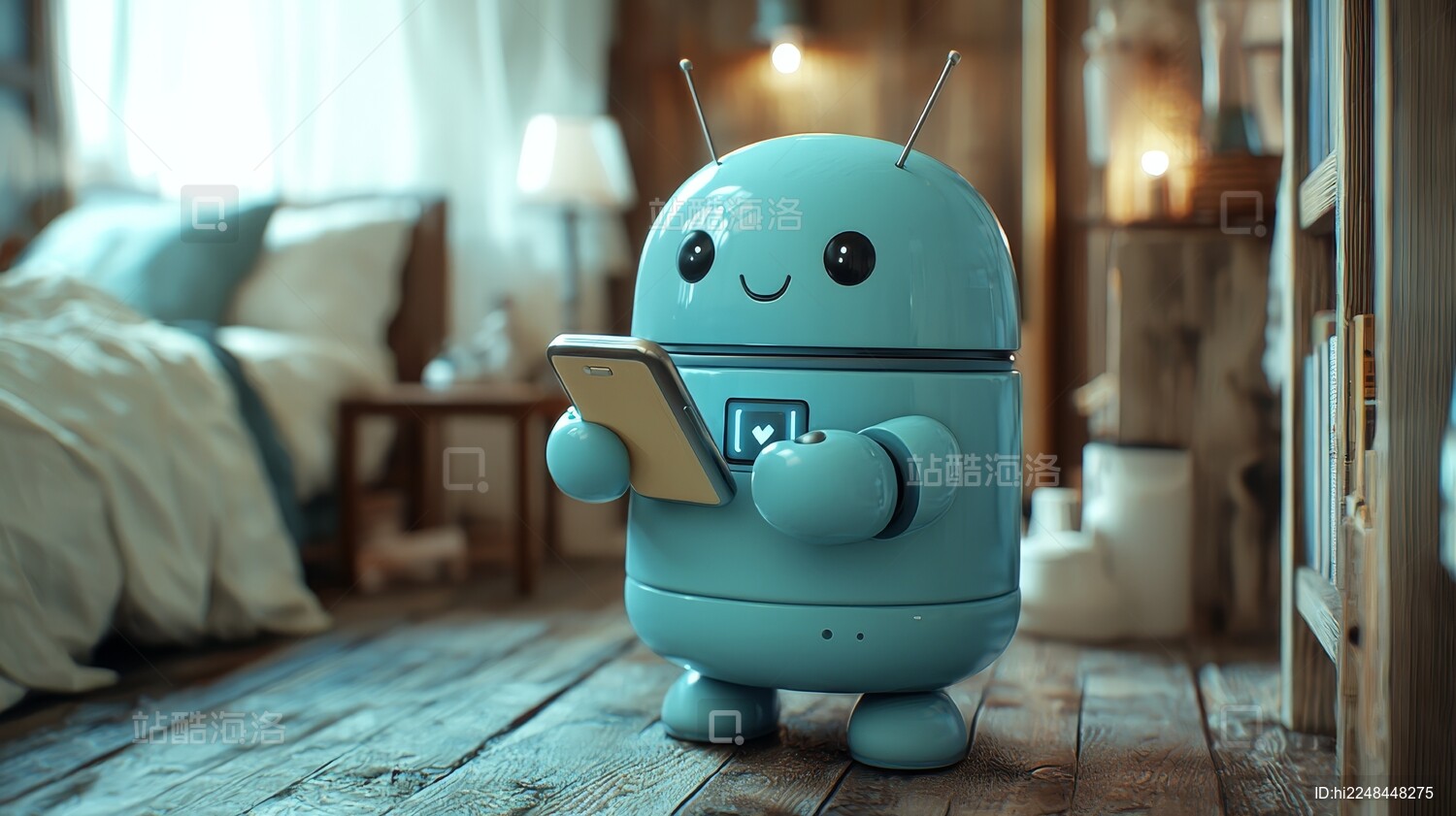 可爱的机器人玩手机