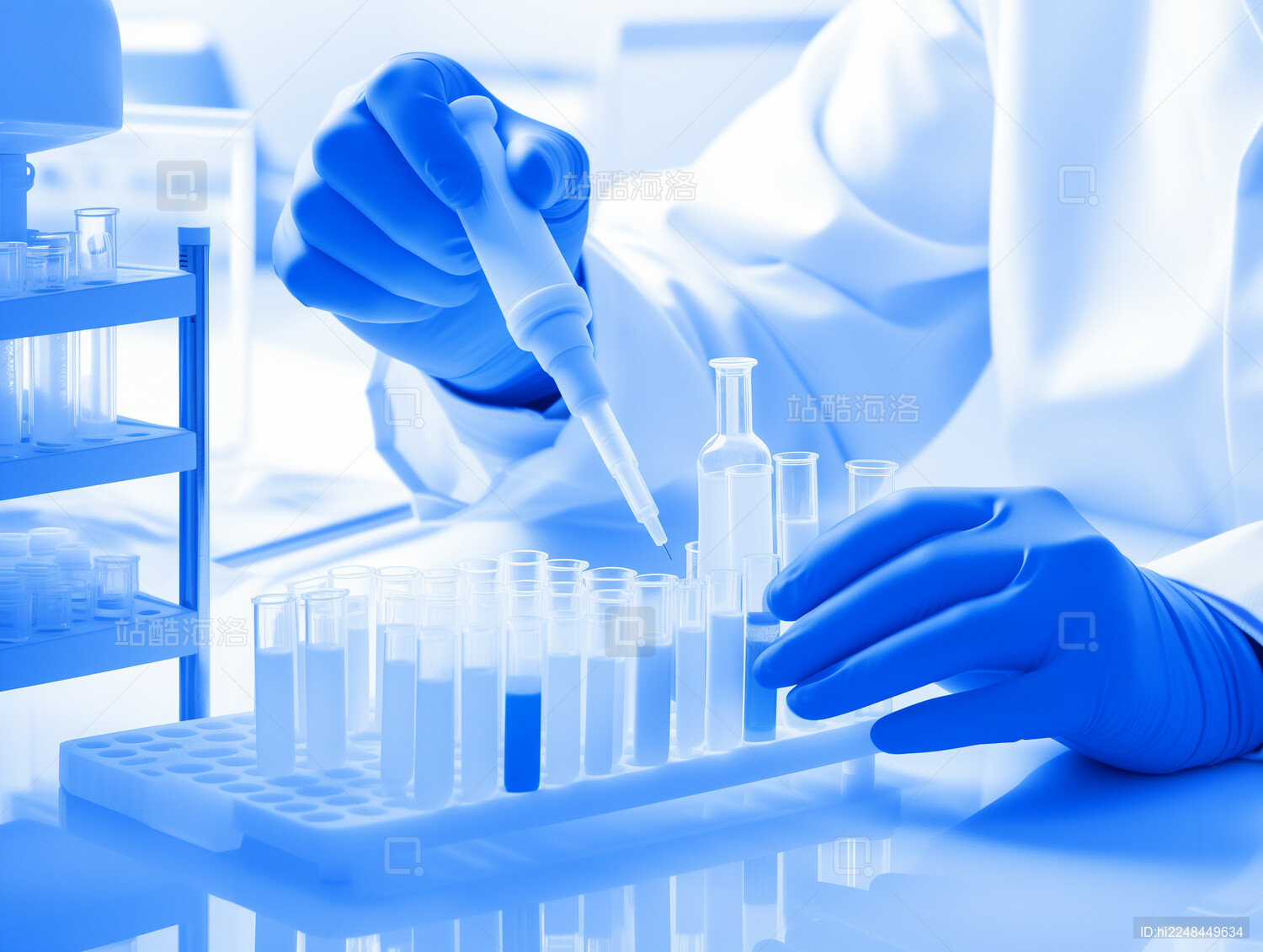 手持针管试管进行化学生物实验创意场景插画