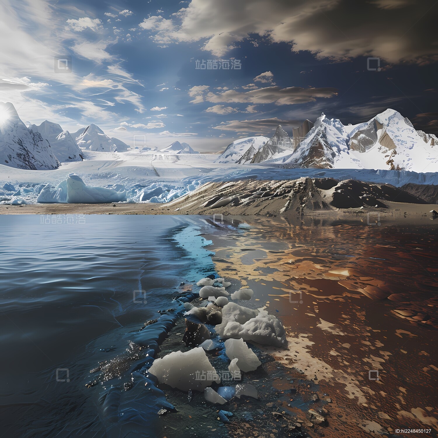 冰川融化污染的景象