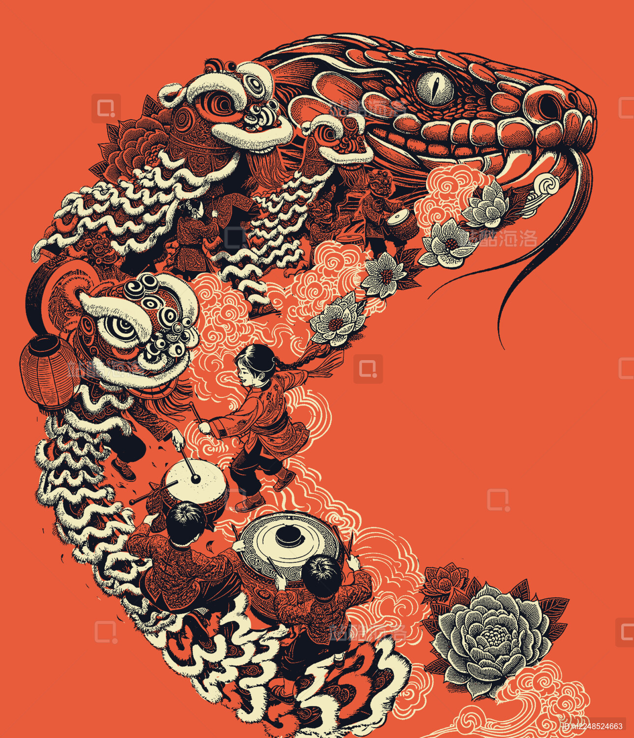 蛇年大吉  蛇年春节插画