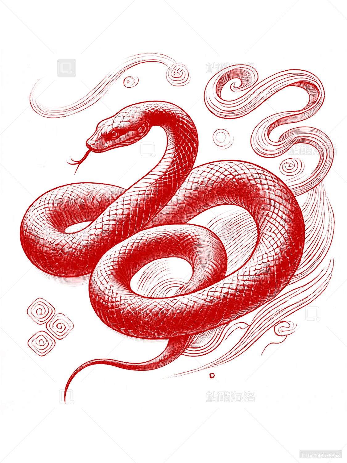 中国传统节日蛇云雾印章吉祥插图素材