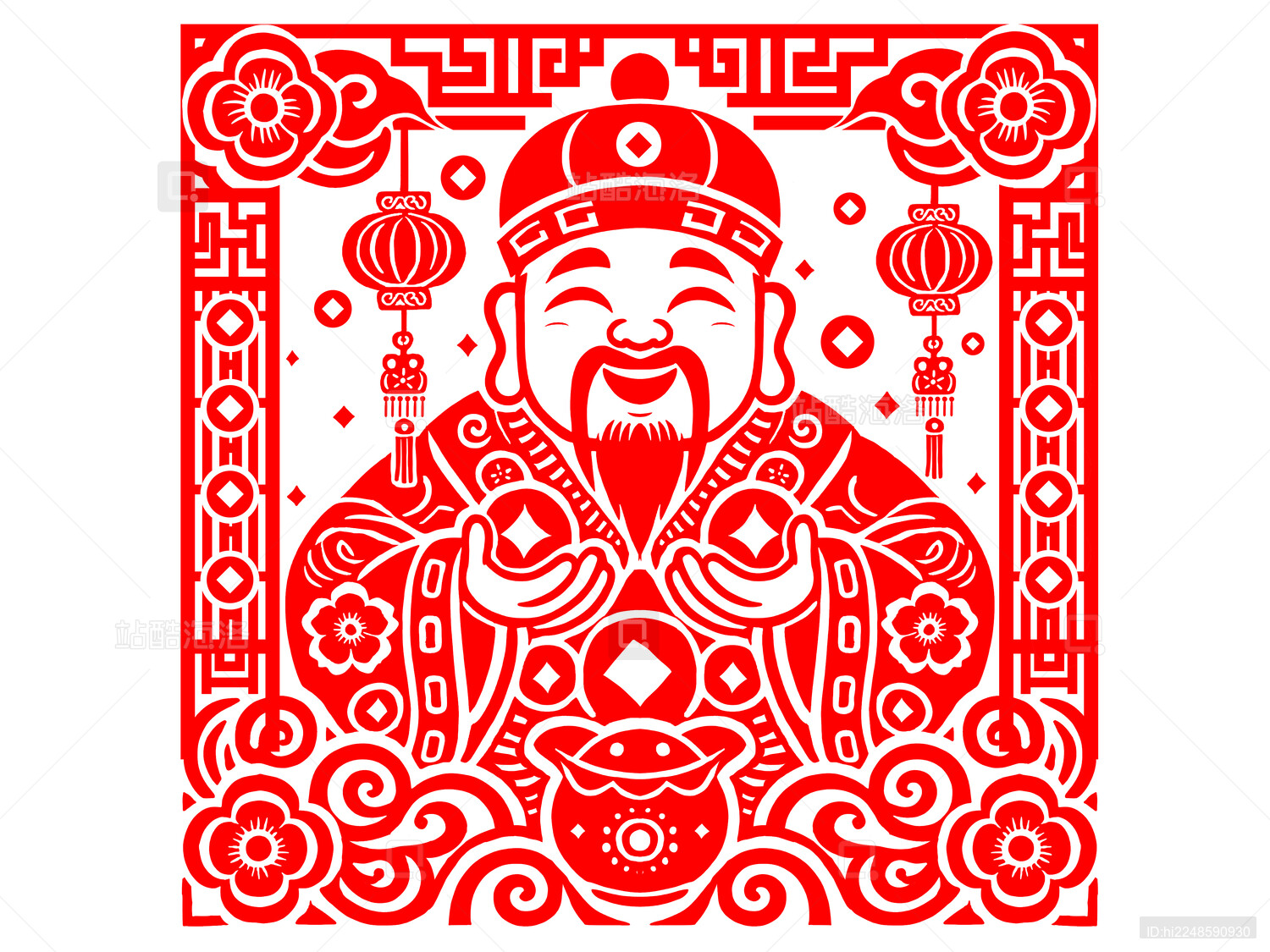 新春财神剪纸装饰画