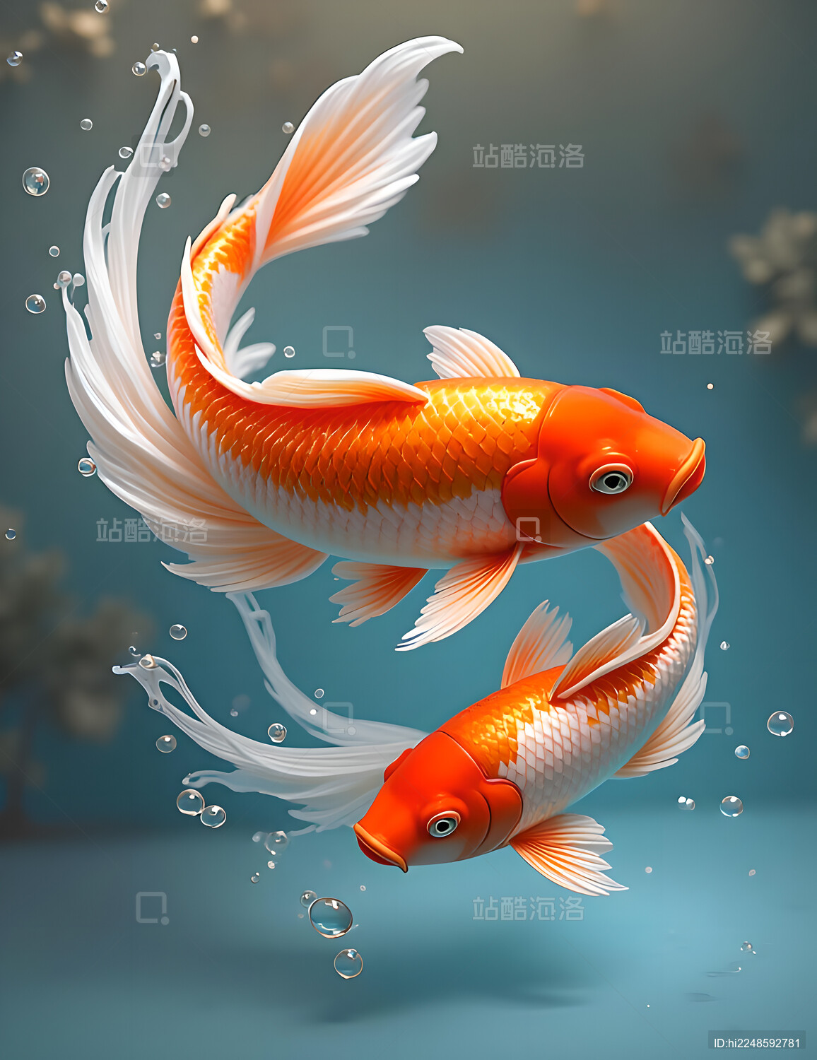 红白色好运锦鲤3d立体元素图