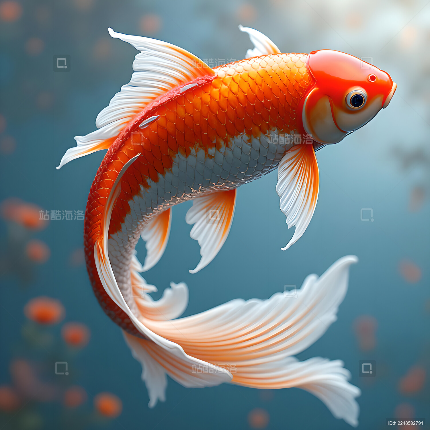 红白色好运锦鲤3d立体元素图