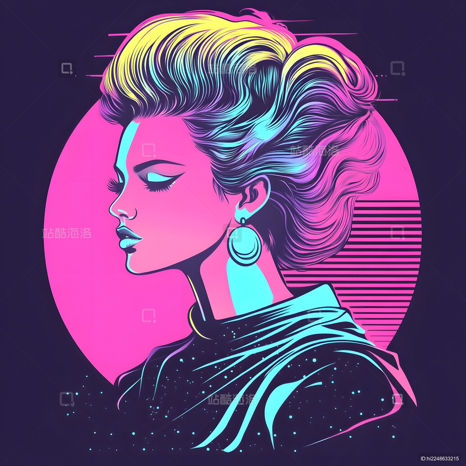 炫彩复古美式蒸汽波风格时尚美女头像