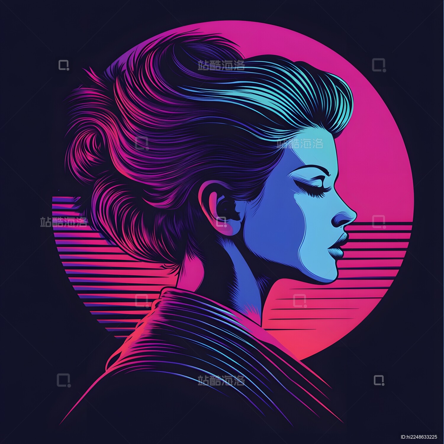 炫彩复古美式蒸汽波风格时尚美女头像