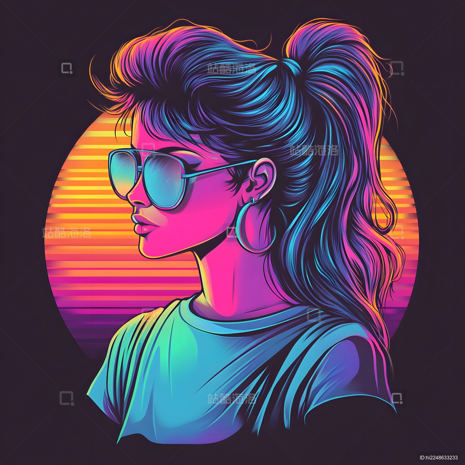 炫彩复古美式蒸汽波风格时尚美女头像