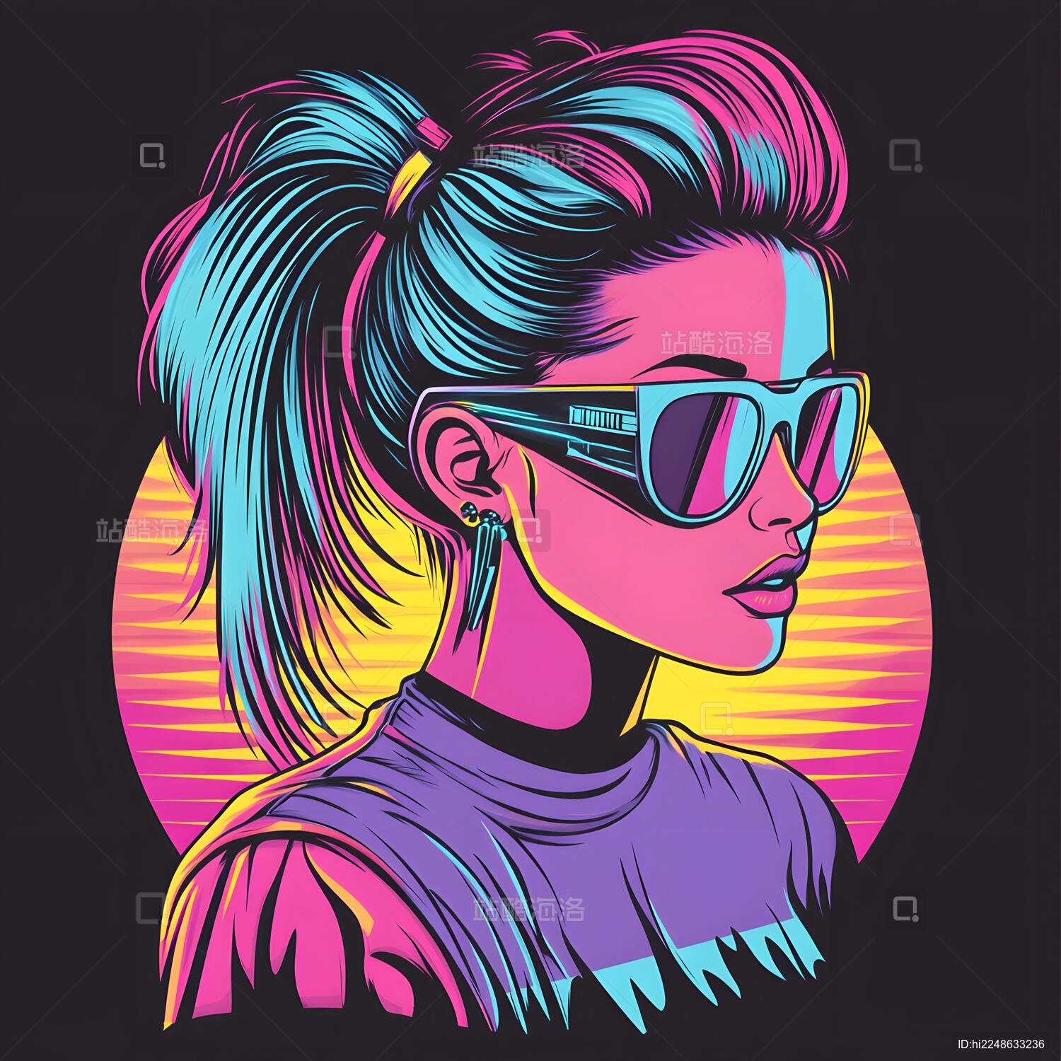 炫彩复古美式蒸汽波风格时尚美女头像