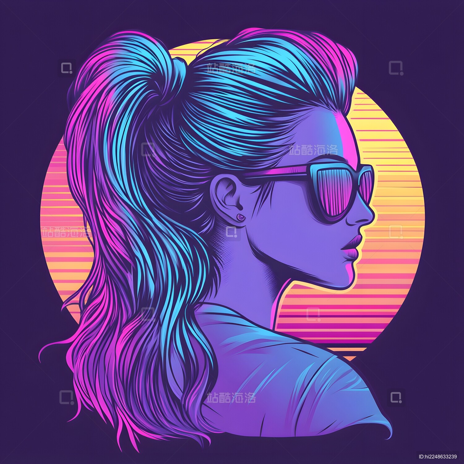炫彩复古美式蒸汽波风格时尚美女头像