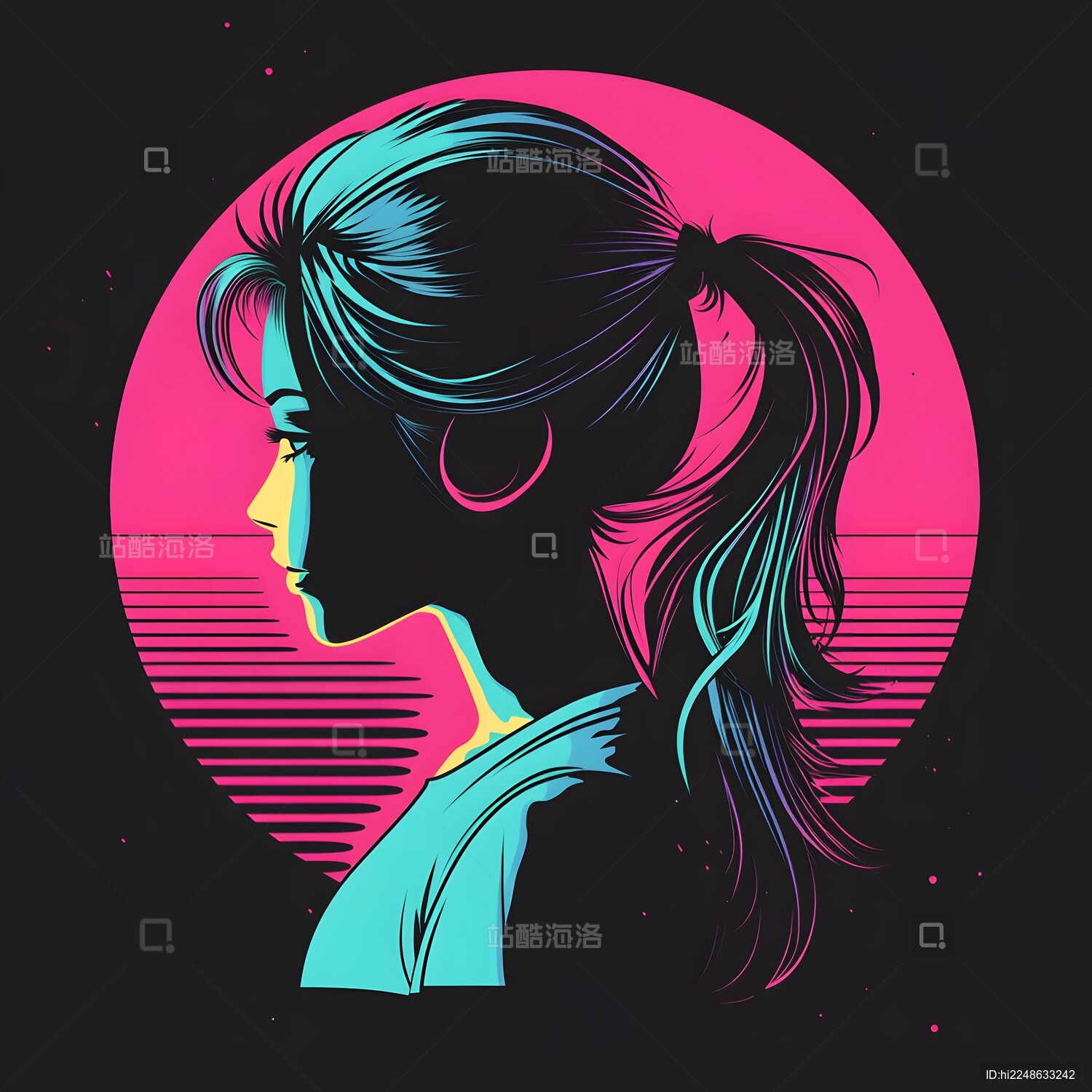 复古美式蒸汽波风格时尚美女头像