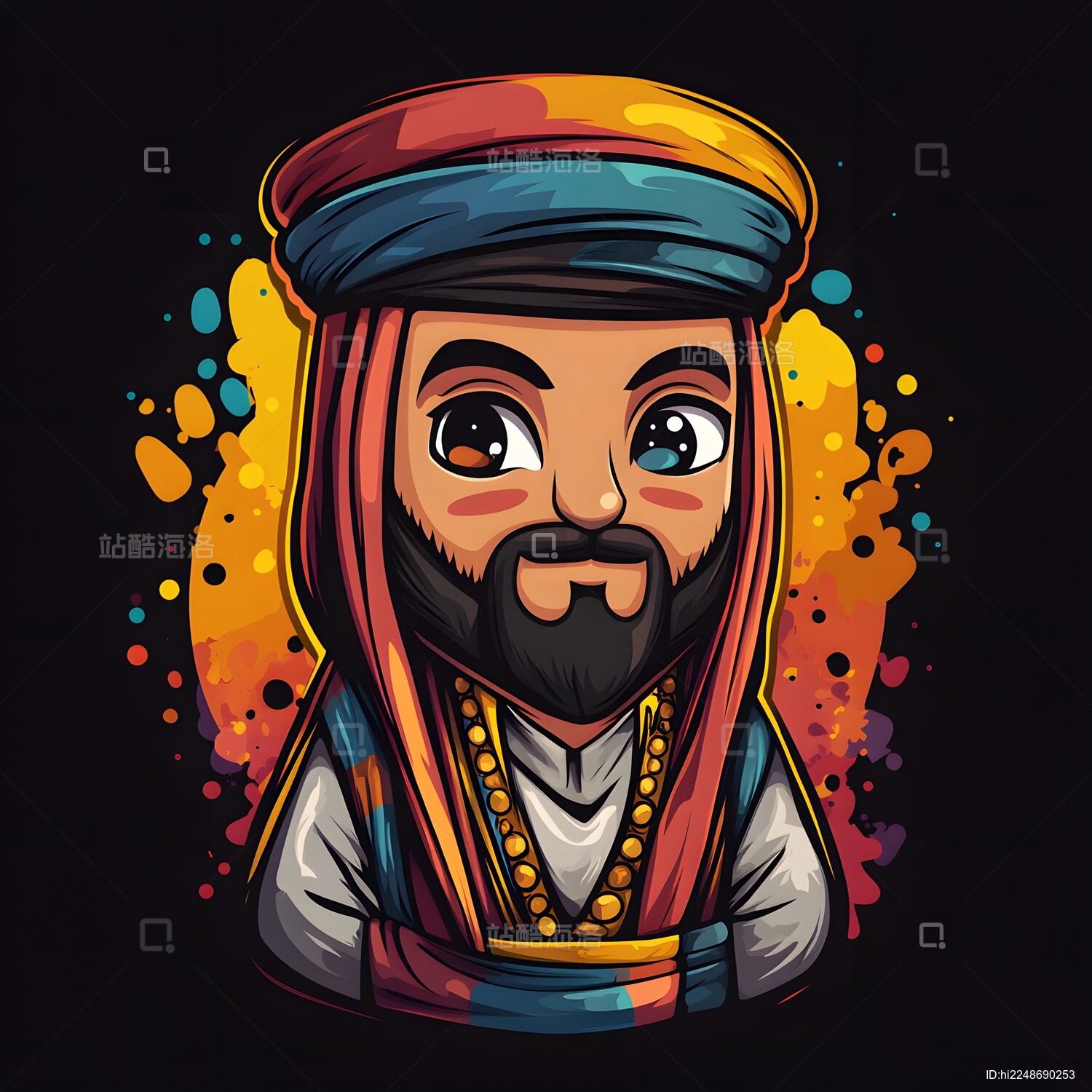 卡通矢量风格中东阿拉伯白衣长袍男人插画