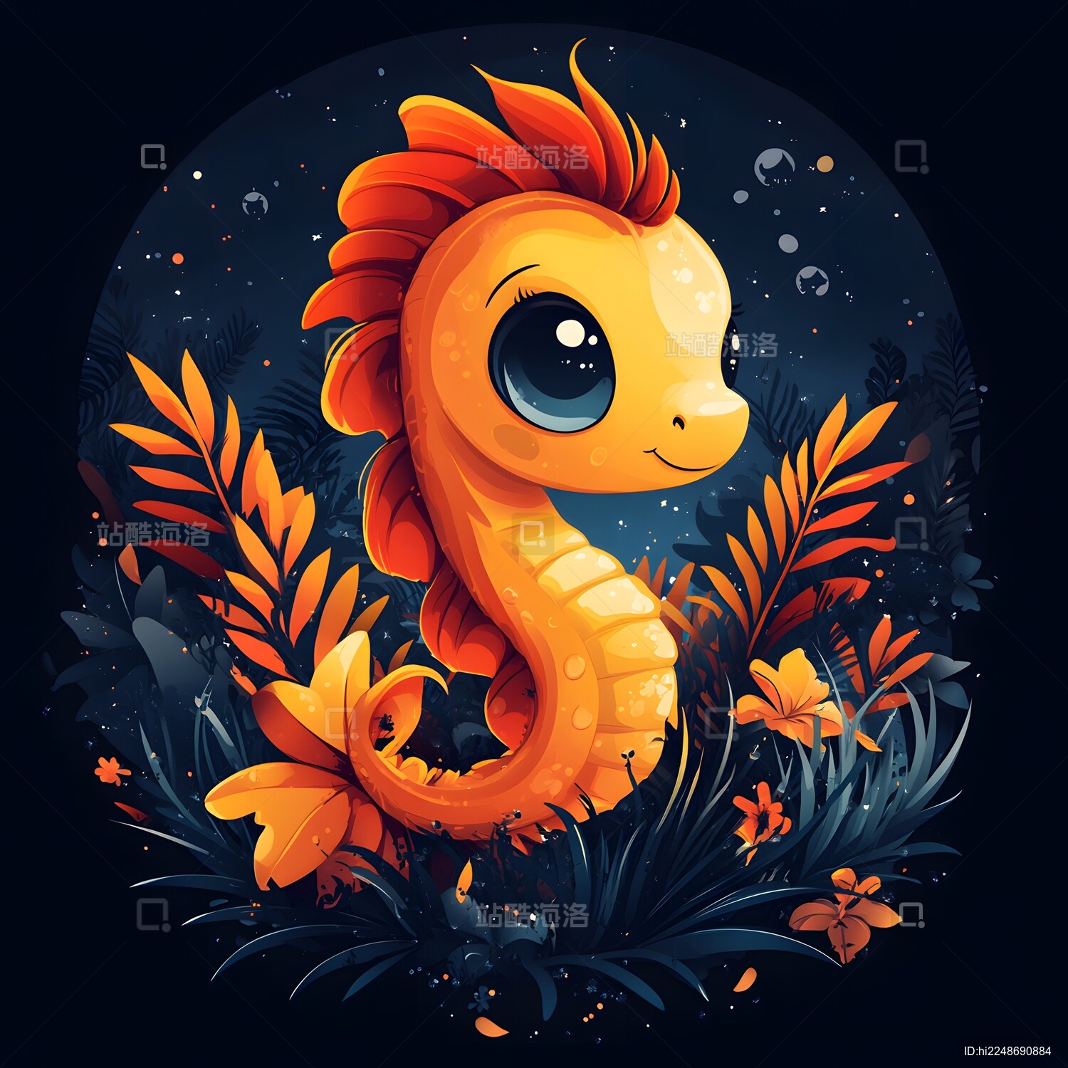 卡通海马梦幻插画头像