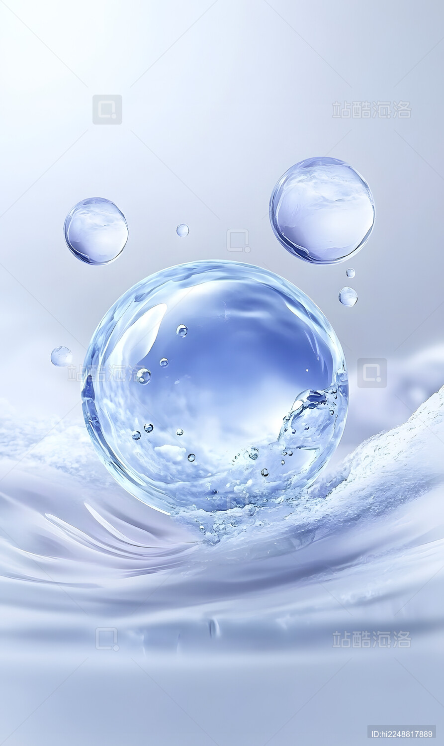 3d蓝色水分子美妆护肤品背景