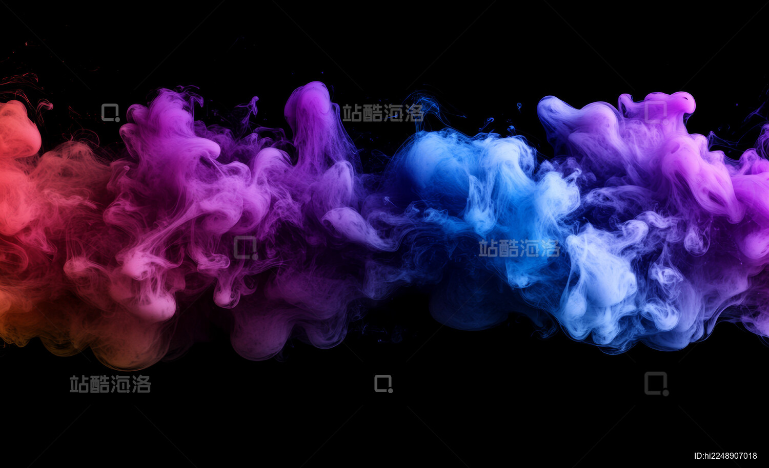 一团在黑色背景上漂浮的彩色烟雾