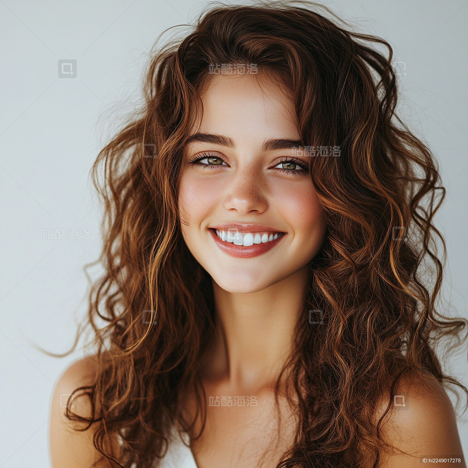 带着微笑的金色j卷发美妆广告模特头像