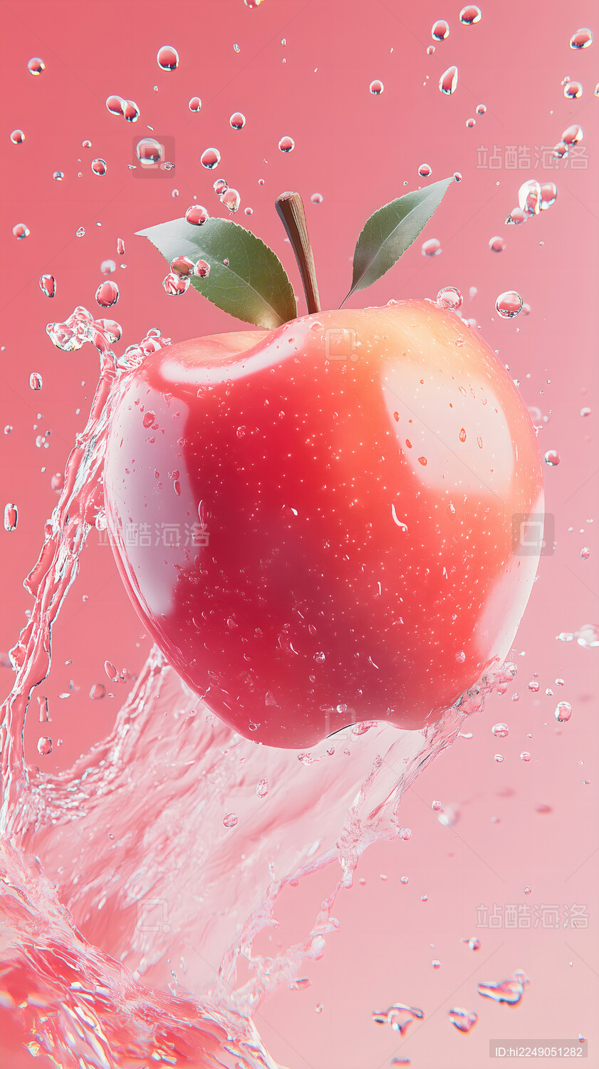 水花下的新鲜水果苹果静物摄影