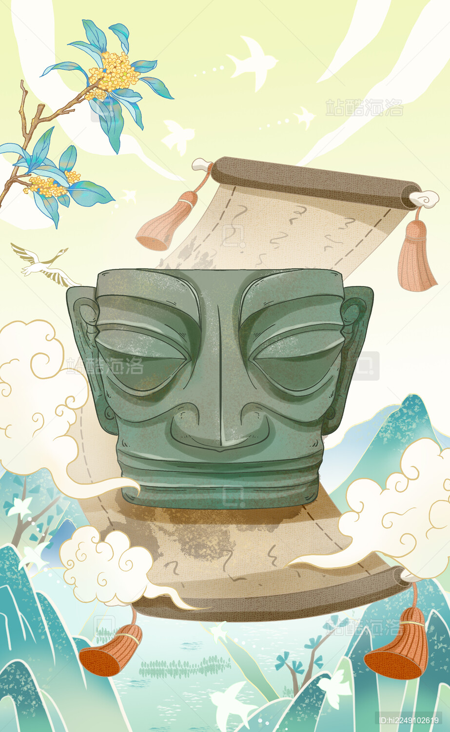 三星堆青铜大面具插画