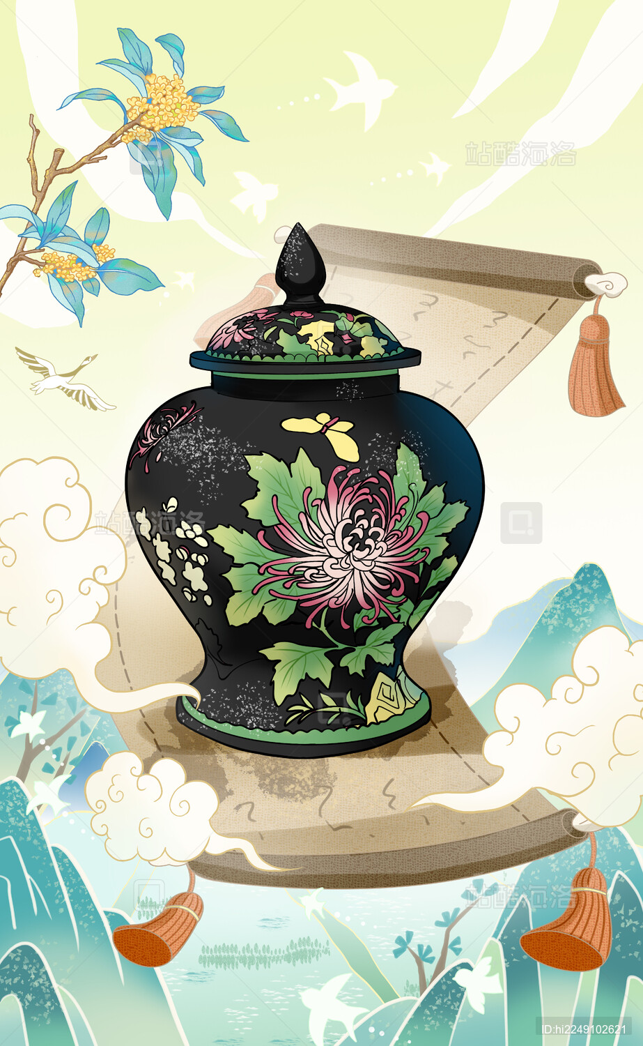 珐琅彩花鸟将军罐