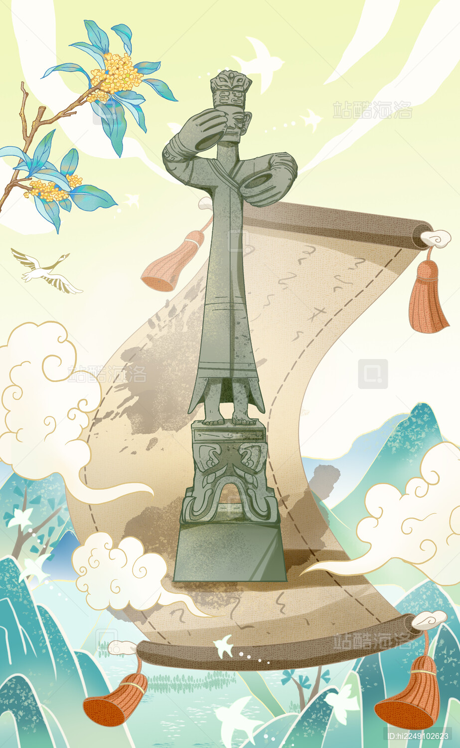 三星堆商铜立人像插画