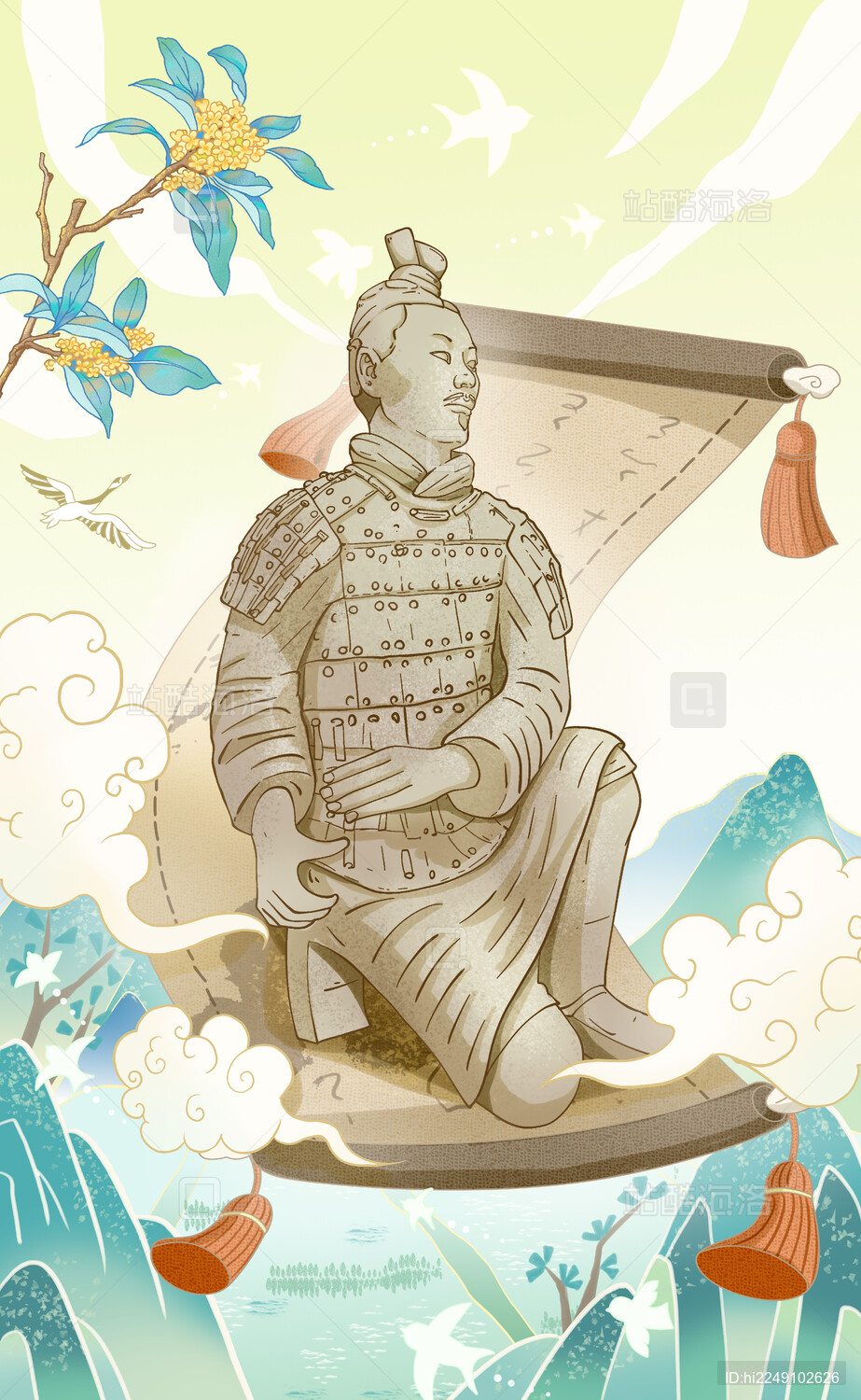 秦兵马俑国潮插画