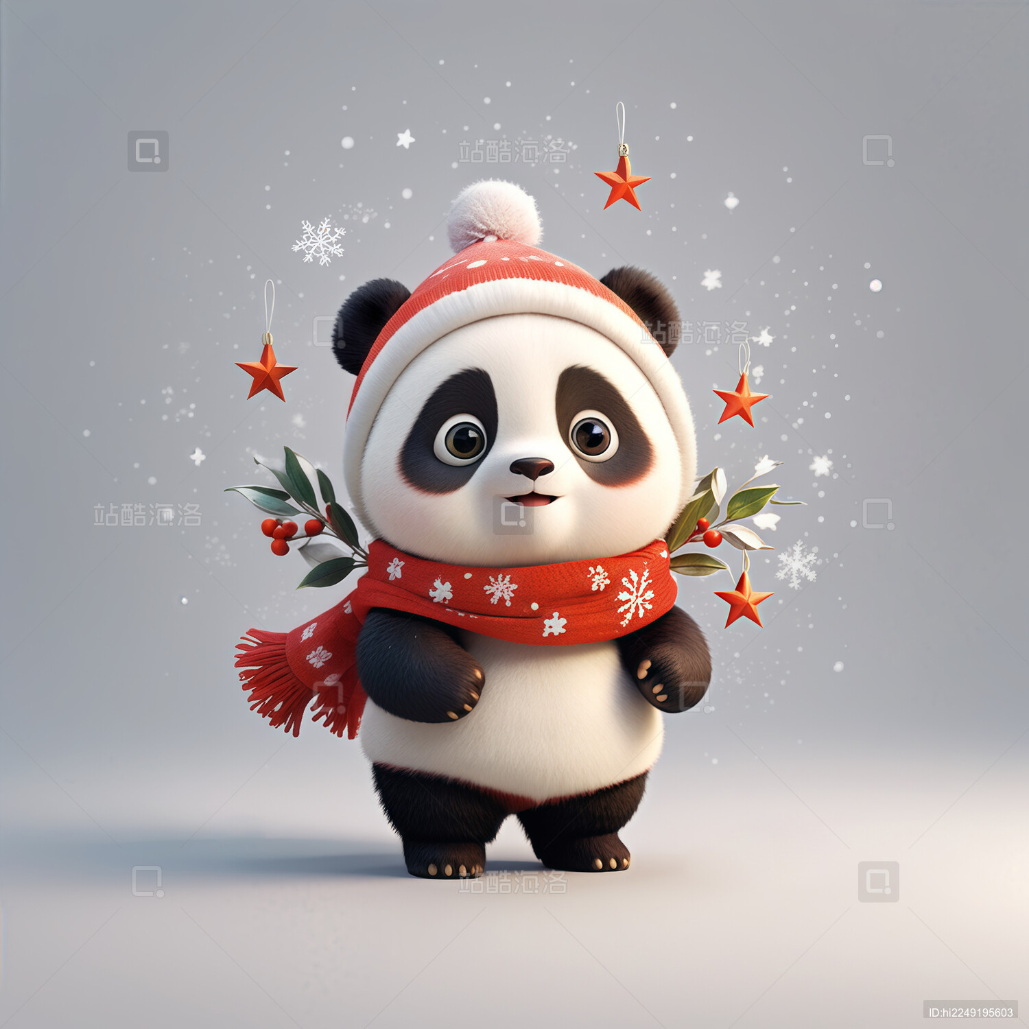 圣诞节熊猫3d卡通插画