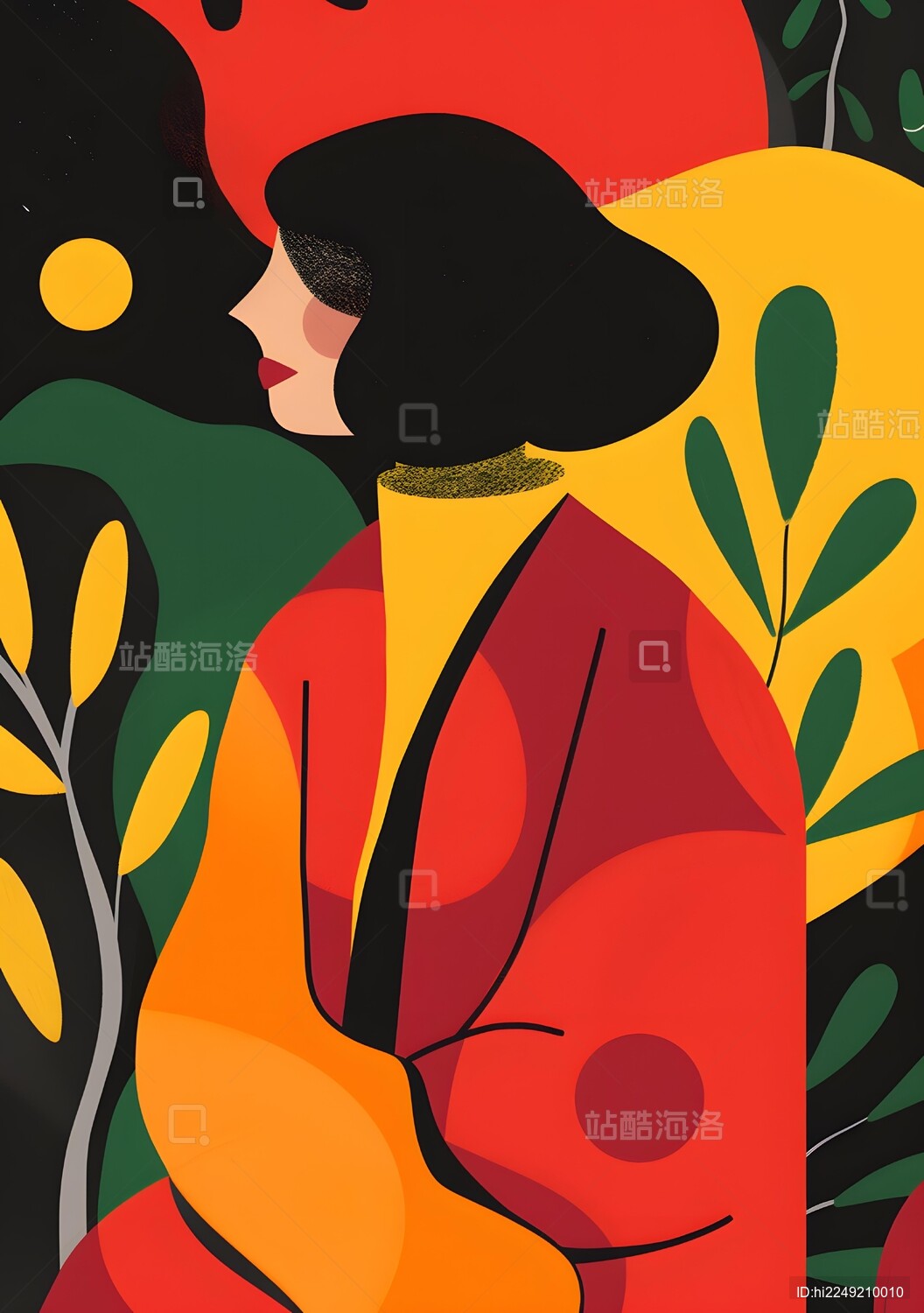 抽象彩色形状女人插画