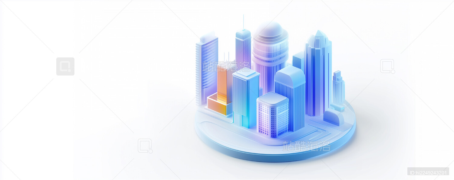 科技蓝色3D毛玻璃智慧城市图标