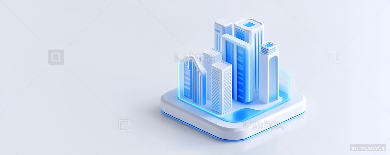 科技蓝色3D毛玻璃智慧城市图标