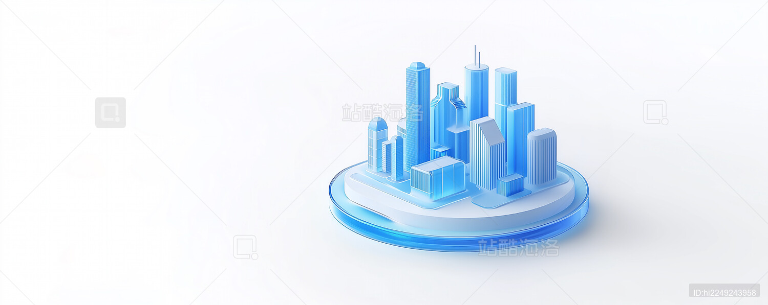 科技蓝色3D毛玻璃智慧城市图标