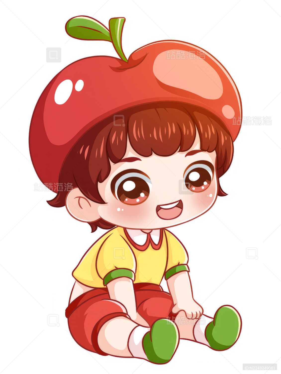 卡通可爱男孩苹果拟人插画