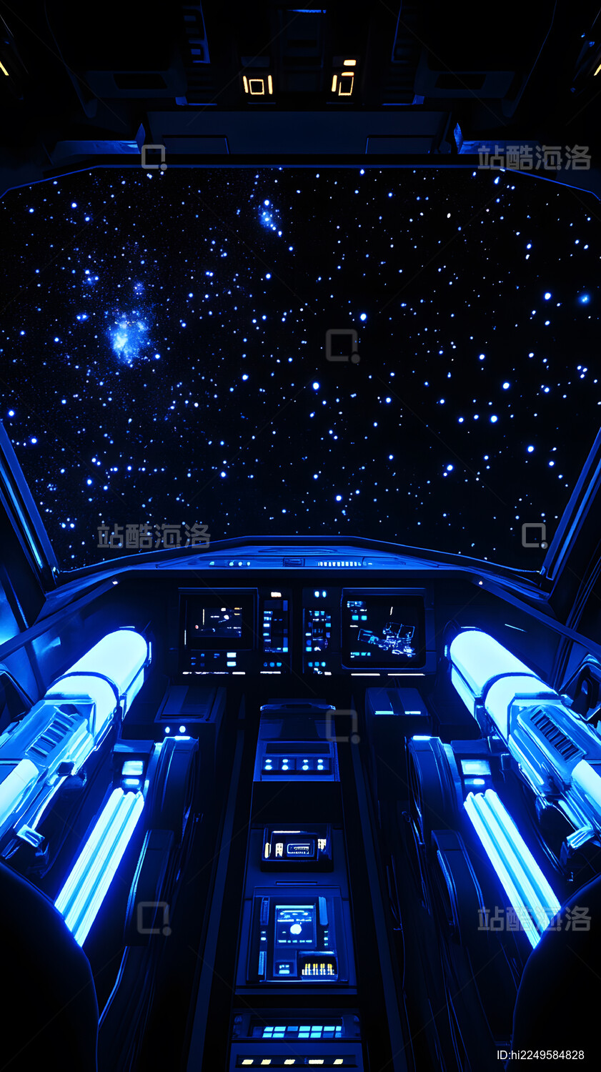 太空飞船驾驶舱宇宙星空夜景